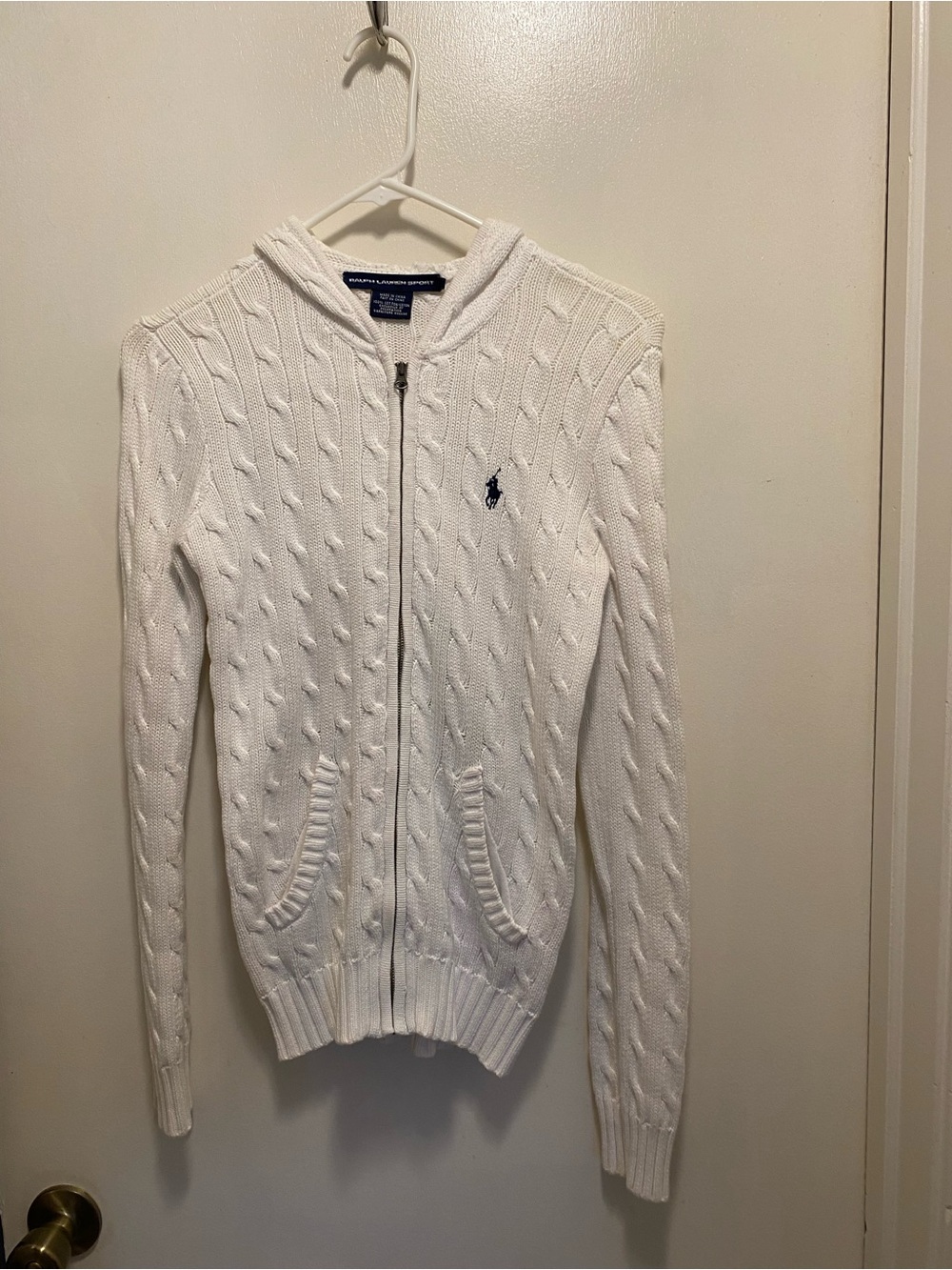 Polo by Ralph Lauren White Cable-Knit Zip Hoodie